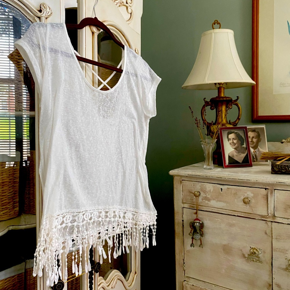 Boho White Fringe Hem Top
